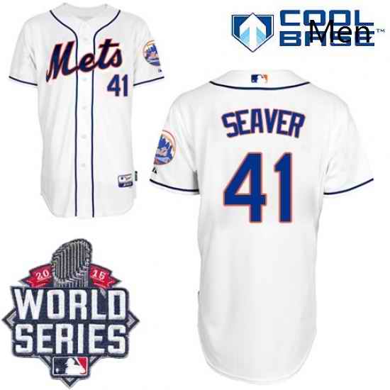 Mens Majestic New York Mets 41 Tom Seaver Replica White Alternate Cool Base 2015 World Series MLB Jersey